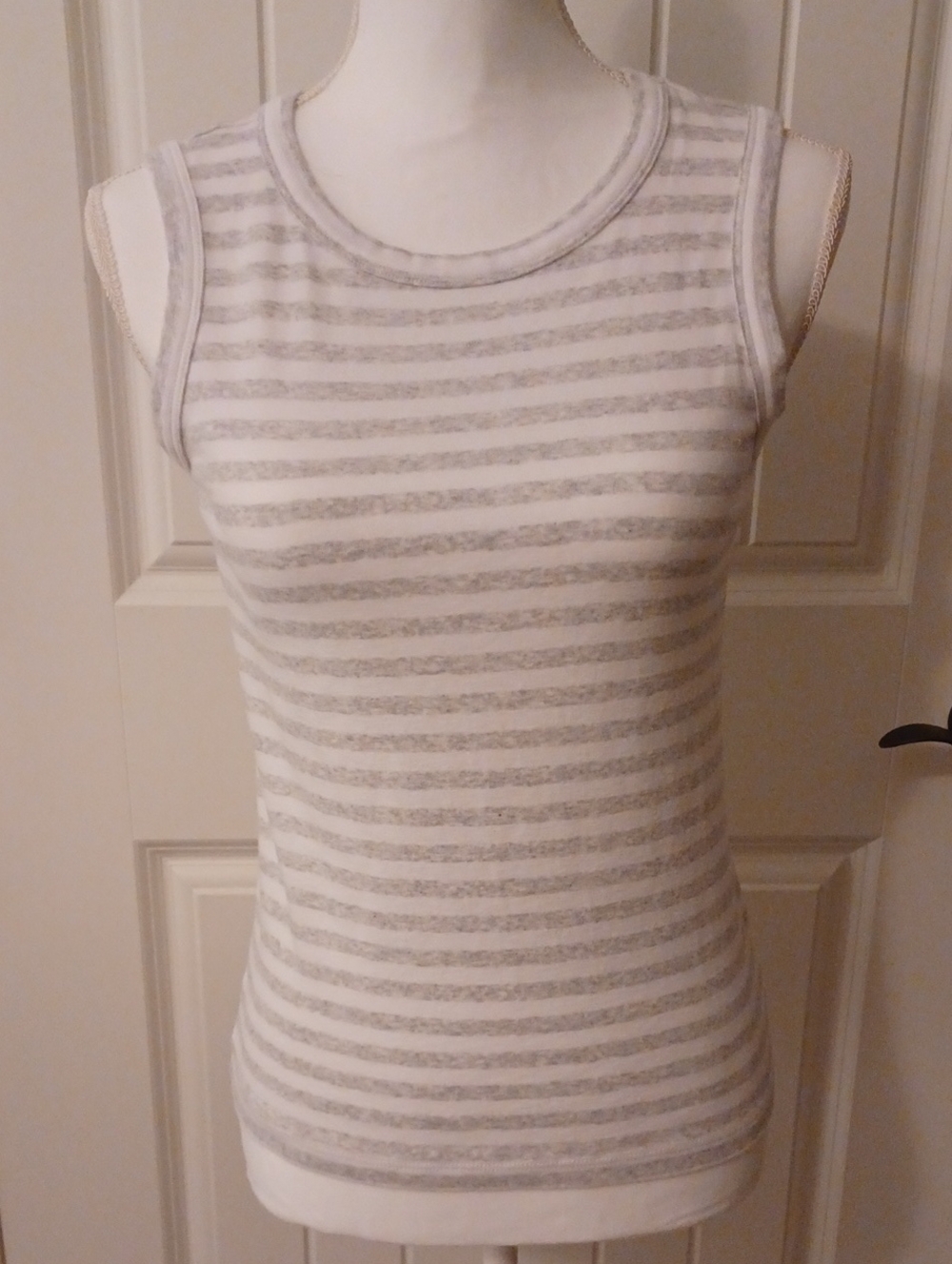 CYNTHIA ROWLEY Sleeveless Striped Tank Top - White & Light Gray